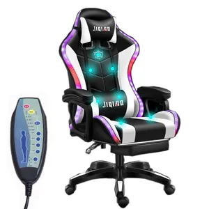 Kursi game putih gamer profesional, kursi gaming ergonomis rgb dengan pijat