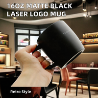Mug à café en céramique grès noir mat 16oz, tasse à latte vintage avec poignée, cadeau d'affaires, petit-déjeuner au bureau