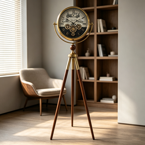 Reloj de pie trípode vintage con engranajes expuestos, marco de aleación, esfera de madera estilo coche antiguo, movimiento de cuarzo, decorativo, tipo reloj de <span class=keywords><strong>abuelo</strong></span> - Product Image 3
