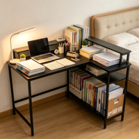 Bureau de jeu en forme de L noir avec support d'écran, étagères de rangement multi-niveaux, poste de travail d'ordinateur d'angle pour la maison et le bureau, idéal pour les étudiants