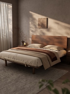 Cama <span class=keywords><strong>Queen</strong></span> de Madera de Caucho Sólido con Espacio de Almacenamiento, Muebles de Dormitorio Modernos y Minimalistas para Sala de Estar SMC081 - Product Image 1