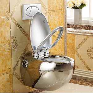 โถสุขภัณฑ์แบบแขวนผนังเคลือบเงา รูปทรงไข่ สีเงิน พร้อมถังเก็บน้ำแบบซ่อน - Product Image 4