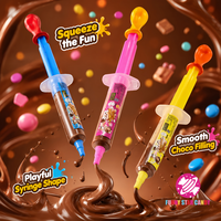 Cokelat Susu Warna-warni Isi Selai Cokelat Cair dalam Kemasan Suntik Kustom Grosir dengan Mainan Balon untuk Anak-anak