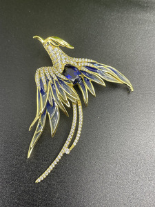 Broche de Pájaro Pequeño de Plata 925 con Zafiro Azul Cultivado, Joyería de Pluma con Alas, Regalo para Mujer L - Product Image 2