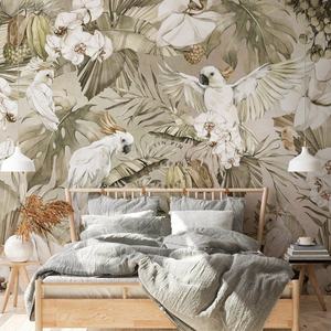 Cacatúas blancas y plantas tropicales diseño de papel tapiz de naturaleza 3D - Product Image 4