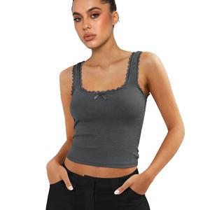 Canotte corte in cotone <span class=keywords><strong>con</strong></span> collo a U comode da donna in pizzo da donna gilet sportivo ad asciugatura rapida Sexy per il tempo libero a <span class=keywords><strong>maniche</strong></span> corte da Club - Product Image 2