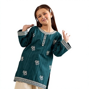 Ropa para Niños - Venta al por Mayor de Conjuntos de Salwar Kameez de Algodón para Niñas, Cuello Redondo, Diseño Floral Bordado, 100% de la Mejor Calidad - Product Image 2