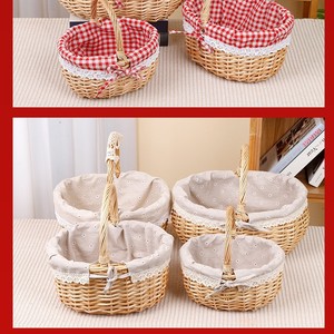 Woven Storage <b>Basket</b> Round Cotton Lined Handmade For Fruit <b>Egg</b> Flower Picnic Gift - Product Image 2