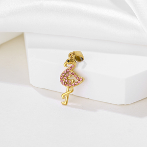 올리비아 스테인리스 스틸 도매 지르콘 하트 귀여운 플라밍고 펜던트 치아 참 펜던트 18k 골드 패션 펜던트 남녀 공용 - Product Image 4