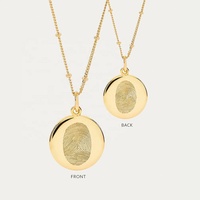 Collier pendentif rond personnalisé en or rose avec empreinte digitale, logo gravé, cadeau pour couple, souvenir