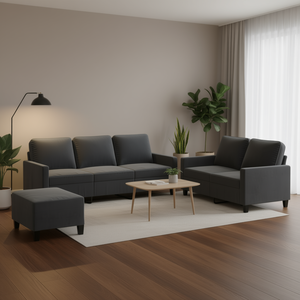 Set Divano in Velluto Grigio Scuro 100% Poliestere Arredamento Soggiorno Stile Moderno Contemporaneo - Product Image 2