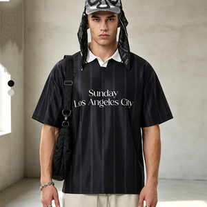 Retro striped lapel short sleeved 2026 spring/summer new product contrasting <b>polo</b> shirt <b>sports</b> style T-shirt - Product Image 1