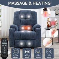 Fauteuil inclinable électrique robuste bleu en chenille tuftée avec dossier, capacité de 350 lb, deux ports USB, porte-gobelets, sans outils requis