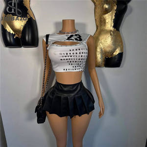 Letter Print Skinny Vest Women O-Neck Off Shoulder Sexy Hollow <strong>Cleavage</strong> Hot Girls Fashion Street Wild Style Skinny <strong>Tops</strong> - Product Image 1