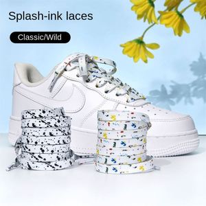 Cordones planos YS Cross-border Splash Ink de 8 mm al por mayor para zapatillas deportivas casuales AF1, par pequeño blanco - Product Image 3