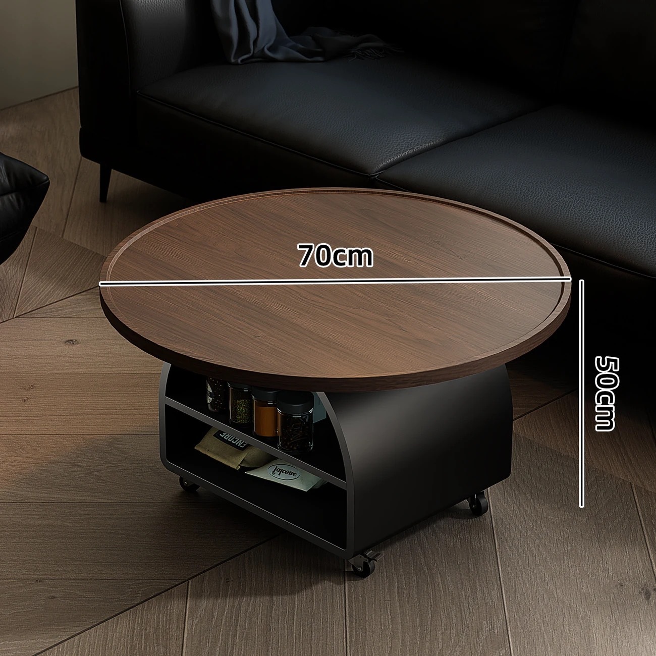 Tablero de madera color nogal [Marco negro - 70cm de largo]