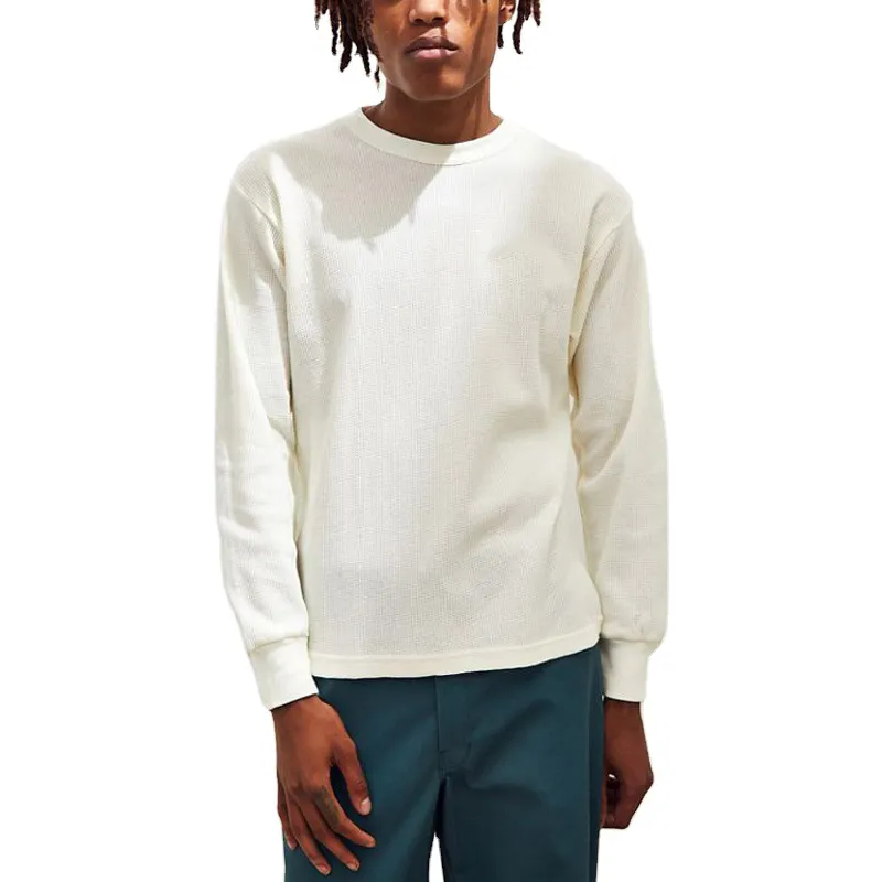 Premium 100% Cotton T-Shirt Men's Leisure Wear TShirt Custom Embroidered Thermal Long Sleeve Waffle Fabric T shirt