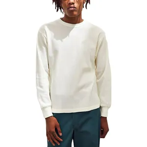 Camiseta de algodón 100% para hombre, ropa de ocio, camiseta bordada personalizada térmica de manga larga, camiseta de tela de Waffle