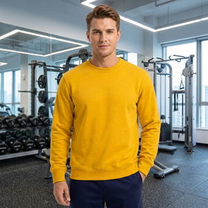 Sweat-shirt à col rond en molleton 100% coton respirant AERO pour homme, jaune uni, 360g, logo sur le devant, manches classiques, automne - Product Image 3