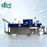 Machine de codage laser à fibre à double tête entièrement automatique pour capuchons en aluminium avec alimentation automatique, lecture et vérification du code, système de rejet