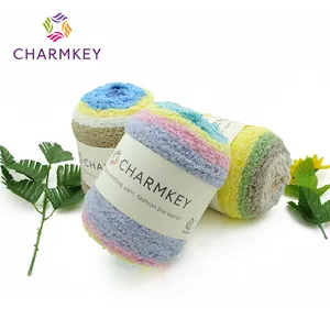 Charmkey Fancy Fluffy Chunky Gradient Rainbow Colored 100% Polyester Spun Crochet Cake Yarn for Hand Knitting Scarfs