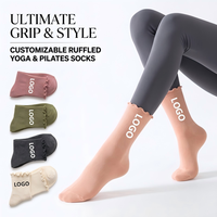Chaussettes de Pilates à Volants avec Logo Personnalisé, Antidérapantes, pour Yoga, Barre, Danse, Ballet, avec Sangles Croisées, en Coton, pour Femmes, Fitness