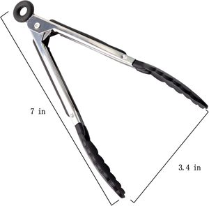 Herramienta de cocina duradera y respetuosa con el medio ambiente, fácil limpieza, pinzas para asar ensaladas y barbacoa de 7 pulgadas, asas pequeñas de silicona de acero inoxidable - Product Image 3