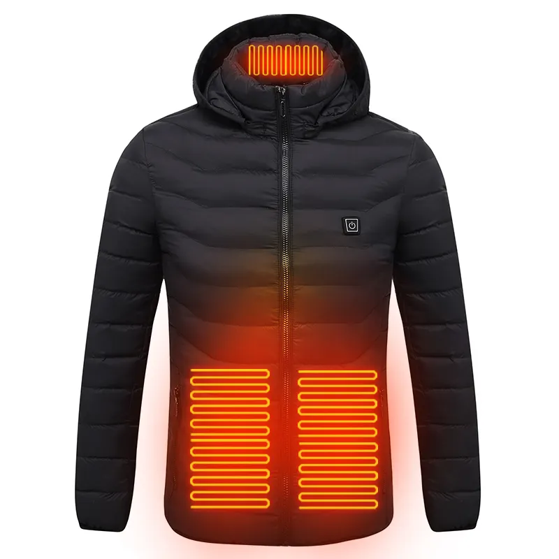New 2023 Winter Custom Cotton Elektric Heating Hoodie Coat Jackets No Brand Walking Rechargeable Heated Jacket with Hood for Men