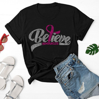 Sensibilisation au cancer du sein croire ruban rose vif cristal strass transfert de chaleur Applique pour sport soutien-gorge chemise vêtements sacs