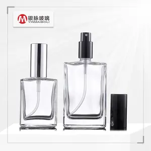 Free sample classic perfume 30ml 50ml 100ml square clear refillable glass perfume spray bottle with atomizer