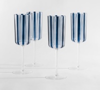 Ensemble de verres à vin et flûtes à champagne haut de gamme, faits à la main, personnalisés, à rayures unies bleu côtier, effet vieilli