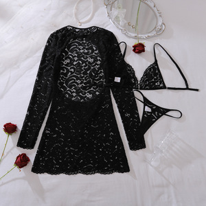 Gran oferta, Top transparente de encaje súper Sexy para chicas, falda ajustada con espalda abierta, minivestido Sexy separado de encaje negro, lencería Sexy para fiesta, lencería Sexy - Product Image 6