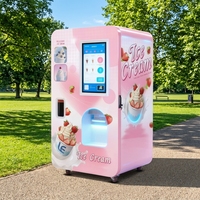 LE VENDING Distributeur Automatique de Crème Glacée 110V/220V avec Distributeur de Gobelets Intégré, 6 Garnitures, Systèmes de Paiement Multiples, Eau