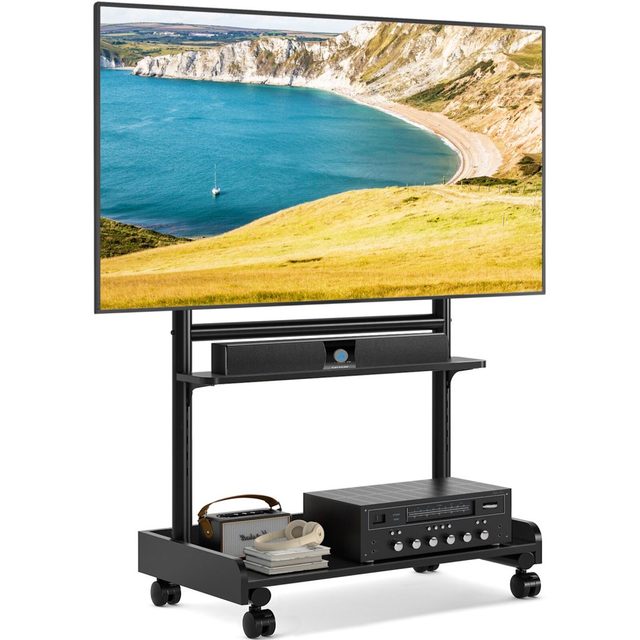 Height Adjustable Mobile TV Cart Lockable Casters MDF Alloy Steel Construction 86" Max Size for Outdoor Use