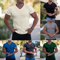 T-shirt d'été à manches courtes, coupe ajustée, col en V, respirant, à séchage rapide, couleur unie, pour le sport et le fitness – Vente chaude pour le commerce extérieur