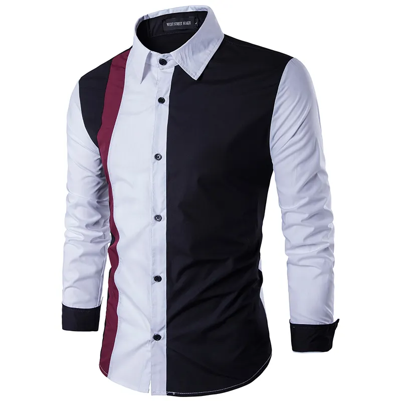 Men's Casual Formal Splicing Shirt Long Sleeve Slim Fit Korean Fashion Dress Shirts Tops Office Business Men Wear Clothing