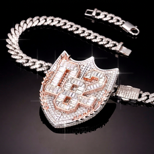 Professional 3D Logo Pendant Lab Grown Moissanite Diamond <b>Iced</b> <b>Out</b> Pendant Initial Pendant Shield 925 Silver for Cuban <b>Chain</b> - Product Image 1