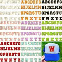 Patchs alphabet brodés en chenille style universitaire A-Z avec bordure pailletée dorée, écussons thermocollants pour chapeaux personnalisés
