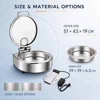 Chauffe-Plats Buffet 6L en Acier Inoxydable à Circulation d'Eau Chaude, Contrôle Tactile Numérique Intelligent, 30-90°C, Économie d'Énergie 12 Heures