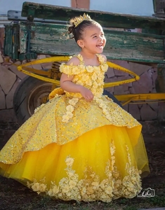 <span class=keywords><strong>Robe</strong></span> de Soirée de Luxe Dorée pour Filles, Personnalisée avec Paillettes, Jolies Robes de Cérémonie pour Petites Filles pour Séances Photo - Product Image 1