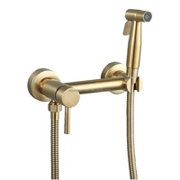 Sistema de ducha monomando de acero inoxidable 304 cepillado con rociador de lluvia, pistola pulverizadora para bidé, válvula de cerámica, montaje en pared para baño, 2 orificios, moderno