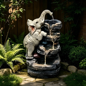 Fontaine d'eau en résine à quatre niveaux avec éléphant mignon et pierres empilées, avec lumière LED <span class=keywords><strong>pour</strong></span> la décoration <span class=keywords><strong>de</strong></span> jardin - Product Image 3
