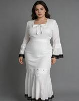Robe maxi plissée grande taille pour femmes - Robe élégante à manches longues et modeste avec bordure à franges