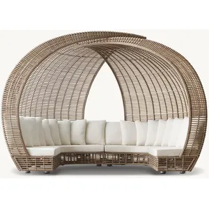 All Weather PE Plastic Rattan Daybed Outdoor Jardim Pátio Wicker Sunbed Espreguiçadeiras e chaises