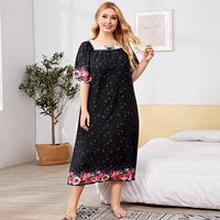 Pyjama d'intérieur pour femmes grande taille, printemps-été, manches courtes, dentelle, imprimé, élastique