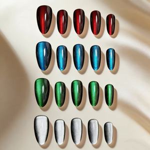 EVPCT Faux Ongles à Presser <span class=keywords><strong>Rouge</strong></span> Bourgogne Profond Effet Œil de Chat Forme Cercueil Carré Longueur Moyenne Sans Colle Acrylique Réutilisables Pack Printemps-Été - Product Image 4