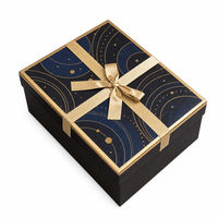 Boîte cadeau personnalisée bleu nuit avec motif de traîne de lune, emballage de luxe avec ruban pour produits de détail, présentation en gros pour marques
