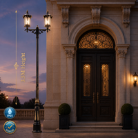 Lampadaire LED extérieur double tête de luxe, style rétro européen, étanche IP65, sur poteau de 3,5 m, pour villas et manoirs