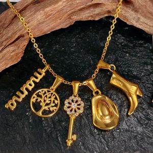 Belle <span class=keywords><strong>française</strong></span> élégante Cowboy botte chapeau or breloques cristaux clé collier pendentif en acier inoxydable bricolage breloques pour la <span class=keywords><strong>fabrication</strong></span> de bijoux - Product Image 1