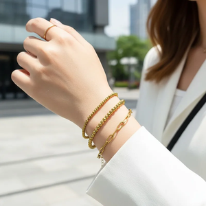 Trendy Layered Titanium Steel <b>Beaded</b> <b>Bracelet</b> Minimalist Design Simple Daily <b>Bracelet</b> Unisex Suitable for Office or Casual Wear - Product Image 2